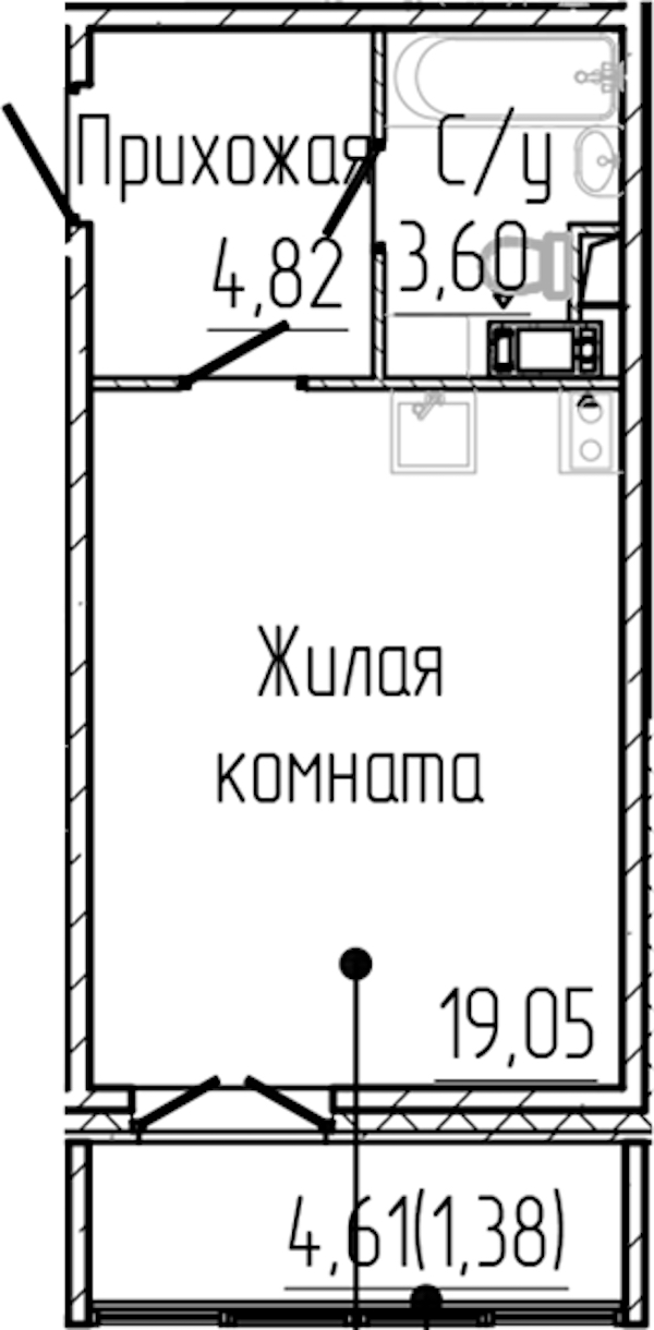 Квартира студия 28.85 м², 3/8 эт., ЖК «SERTOLOVO PARK»
